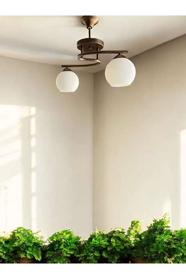 Aydınlatma Kahve Rengi Poyraz beyaz Camlı Salon Oda 2 li Avize